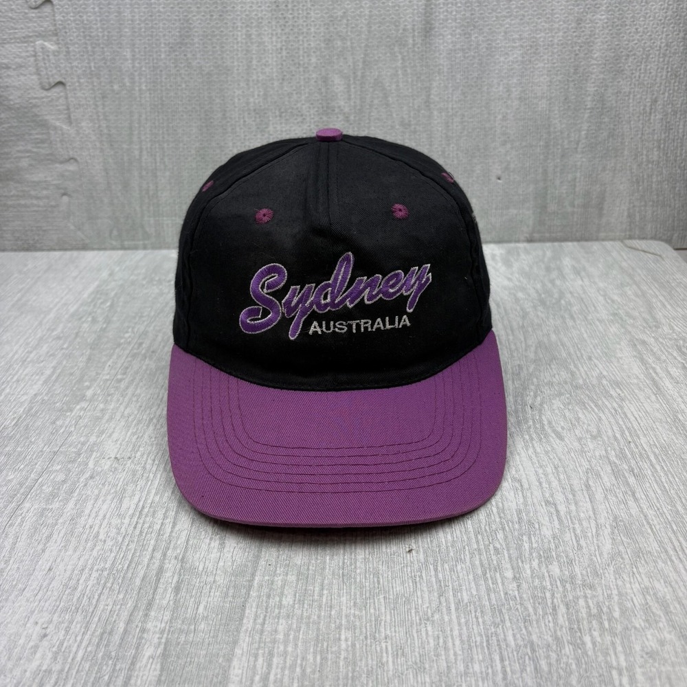 Vintage Sydney Australia Hat Cap Snap Back Black Purple‎ Embroidered Logo